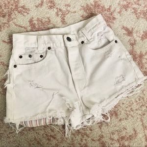 Levi’s Distressed High Waisted White Denim Shorts